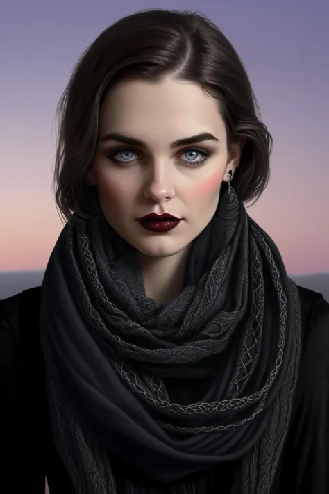 Gothic style, portrait, realistic, at Twilight, Infinity Scarf