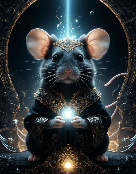 dreamlike illustration of seemless blend and fushion of power, anthropomorphism and mouse, beautiful, radiant, high contrast, ultra detailed, creative, mesmerizing, masterpiece, unique composition, black tinted image, cinematic lighting, <lora:MJ52:0.2> <lora:RMSDXL_Creative:0.5> <lora:SDXLFaeTastic2400:0.4> <lora:add-detail-xl:1.5>  OverallDetailXL