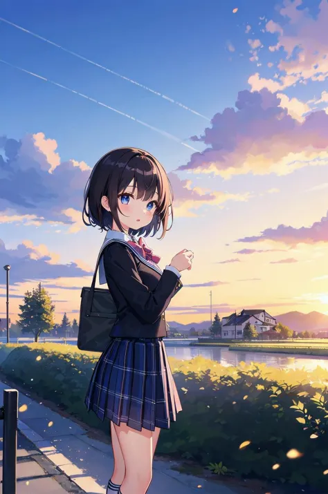 1girl,school uniform,
32K,16K,4K,8K,best quality,masterpiece,ultra high res,professional lighting,physically-based rendering,A warm and inviting landscape,beautiful background illustration,