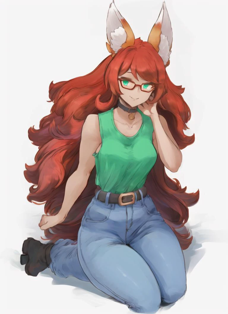 A drawing of a woman with red hair and a green shirt - SeaArt AI