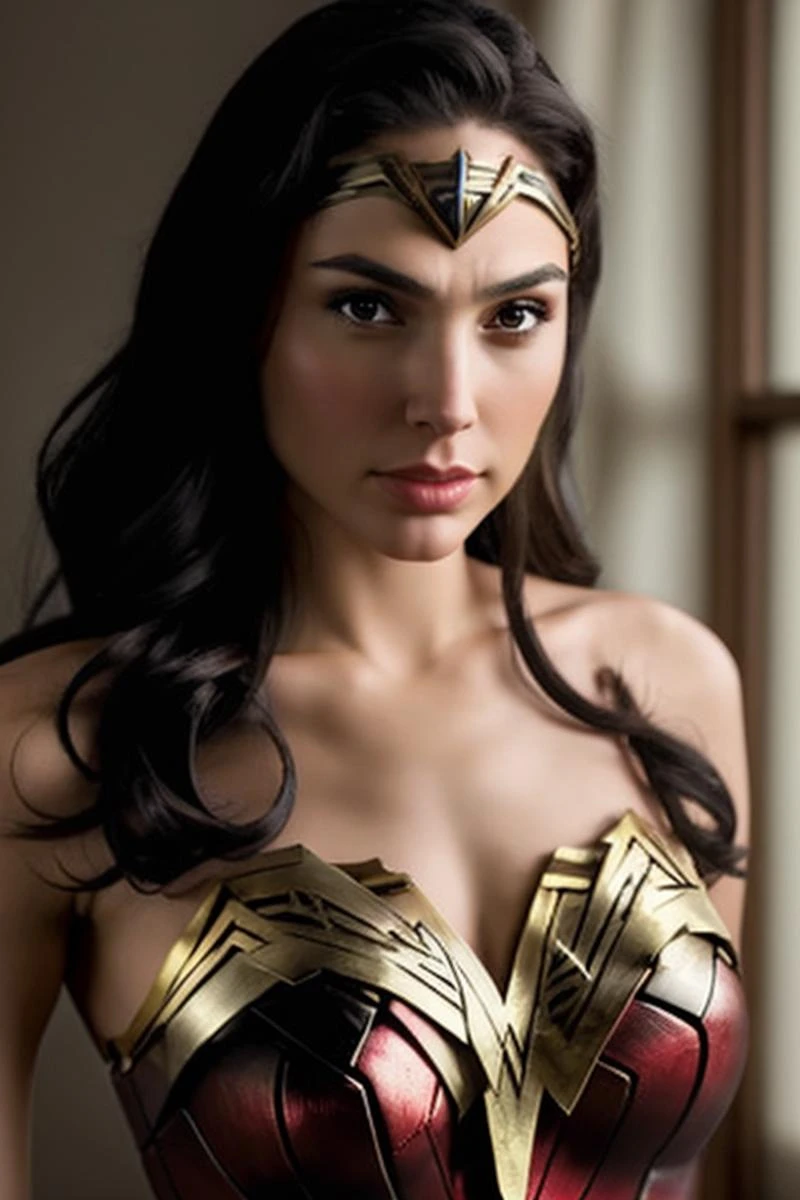 professional photo of gld, wonder woman cosplay, realistic, soft lighting, highly detailed, masterpiece, 