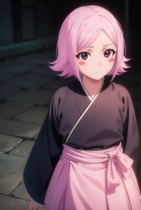 anime girl in a kimono outfit standing in a dark alley