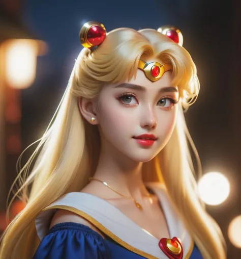 sailor moon,(8k, best quality, masterpiece:1.2),(best quality:1.0), (ultra highres:1.0), a beautiful woman, shoulder, half body ...