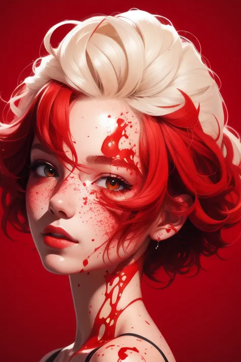 a woman with red hair and blood on her face