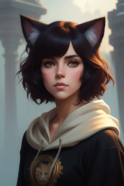 a woman with a cat ear and a hoodie