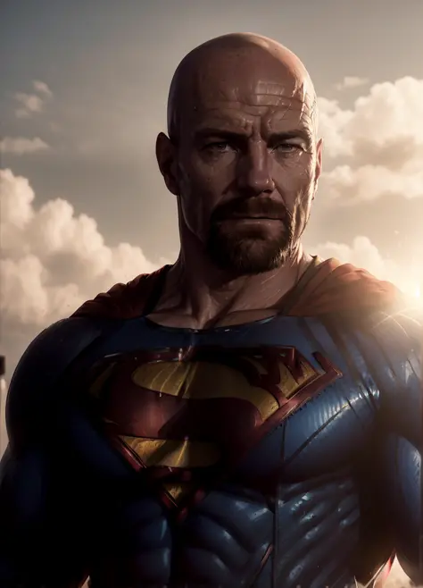 A upper body photo of man (wearing a superman suit), cinematic composition, bald
epic character composition,
by ilya kuvshinov, alessio albi, nina masic,
sharp focus, natural lighting, subsurface scattering, f2, 35mm, film grain <lora:Walter White:0.9>