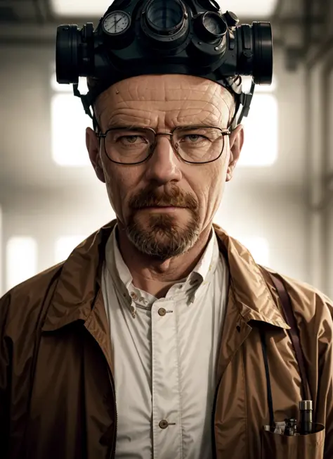 A stunning intricate full colour upper body photo of man wearing glasses, (wearing a lab coat and a gas mask on the head), bald,
epic character composition,
by ilya kuvshinov, alessio albi, nina masic,
sharp focus, natural lighting, subsurface scattering, f2, 35mm, film grain <lora:Walter White:0.8>