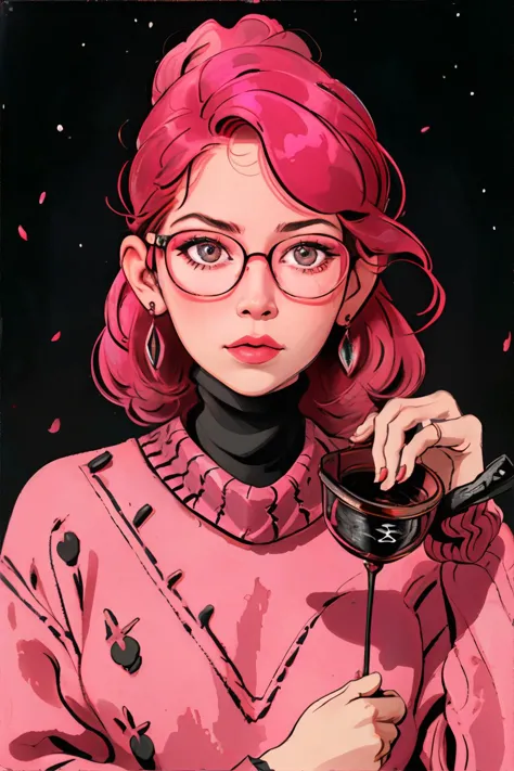 <lora:ricecakeinkedge:0.8>, inkart, portrait of a woman wearing dark pink solid colored sweater, glasses || <lora:ricecakeinkedge:0.2>, inkart, masterpiece, 8k, high resolution, shallow depth of field, sharp focus