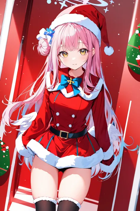 masterpiece, best quality, mika \(blue archive\), 1girl, blue archive, santa hat, (santa costume:1.1), santa girl, miniskirt, an...