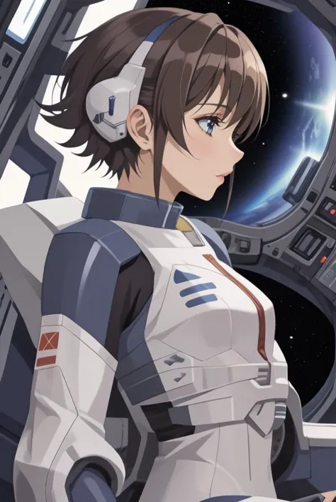1girl, sci-fi, cockpit of space fighter, side view