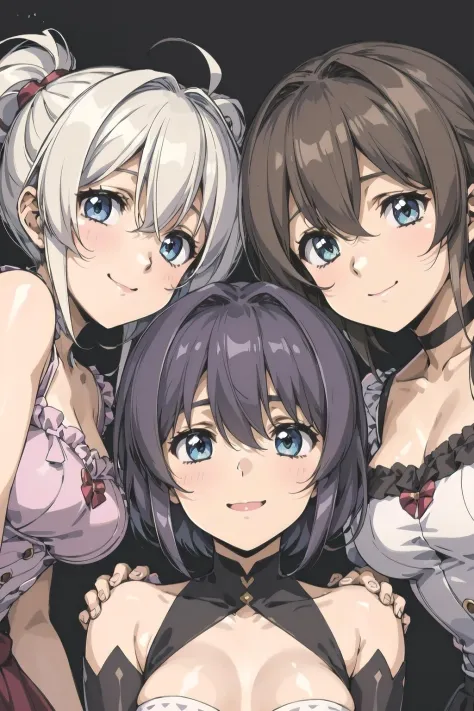 anime, 3girls, smile