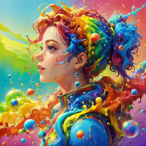 1girl, rainbow hair, (paint bubbles, paint splashes, colorful background, outrun, paint texture:1.1) <lora:add-detail-xl:2> <lor...