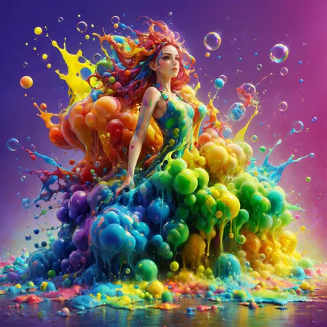 1girl, rainbow hair, (paint bubbles, paint splashes, colorful background, outrun, paint texture:1.1) acidzlime (masterpiece:1.2), best quality, (hyperdetailed, highest detailed:1.2), high resolution textures