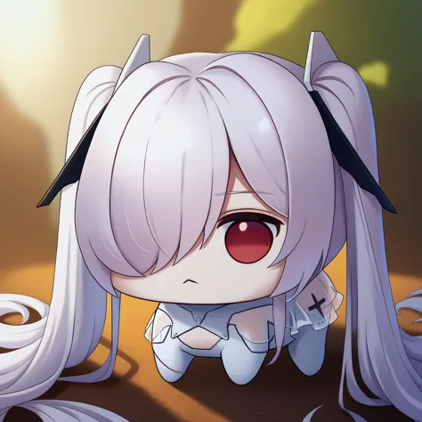 anime girl with long white hair and red eyes sitting on the ground