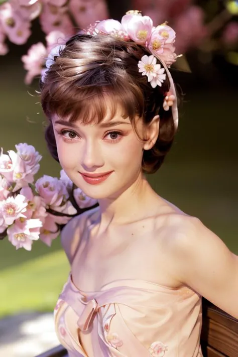 a close up of a woman in a dress sitting on a bench