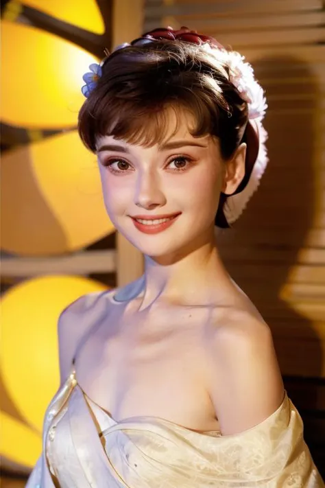 a close up of a woman in a white dress posing for a picture