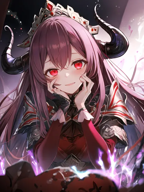 anime girl with horns and horns on her head with red eyes