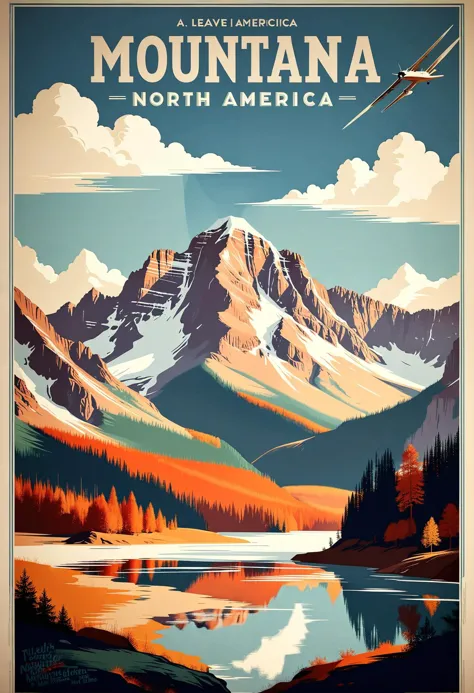 travel poster, a mountain landscape - North America, leave some space for titles top or bottom,