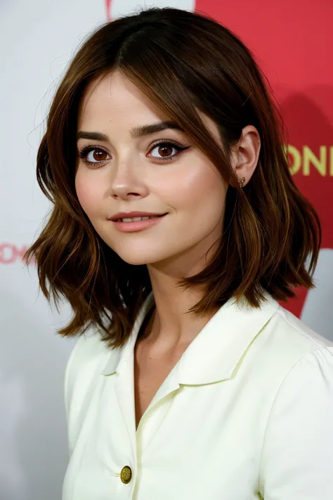 realistic photo of <lora:sd15_JennaColeman_locon_64_v1-000023:1> JennaColeman, focus on eyes, close up on face, grinning, hair styled as Straight Sleek and Curled,