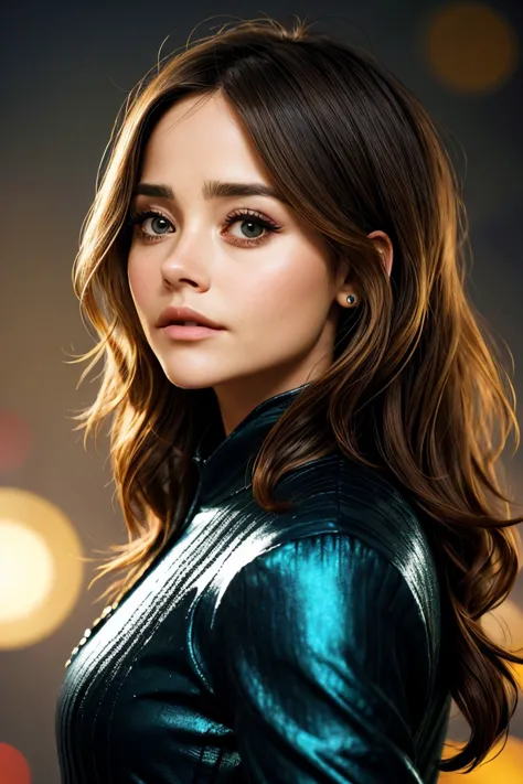 (style of Android Jones:1.15), <lora:sd15_JennaColeman_locon_64_v1-000023:1> JennaColeman, focus on eyes, close up on face, pouting, hair styled as wavy lob hair, lens flare