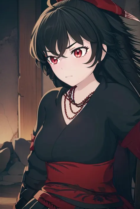 ravenbranwen, <lyco:ravenbranwen-lyco-nochekaiser:1>,
raven branwen, long hair, black hair, ponytail, hair ribbon, ribbon, (red eyes:1.2), ahoge,
BREAK thighhighs, japanese clothes, black thighhighs, fingerless gloves, armor, necklace, skirt, black skirt,
BREAK outdoors, nature, forest, night, sky, moon,
BREAK looking at viewer, (cowboy shot:1.5),
BREAK <lyco:GoodHands-beta2:1>, (masterpiece:1.2), best quality, high resolution, unity 8k wallpaper, (illustration:0.8), (beautiful detailed eyes:1.6), extremely detailed face, perfect lighting, extremely detailed CG, (perfect hands, perfect anatomy),