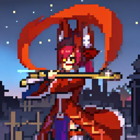 a close up of a pixel art style image of a woman with a sword