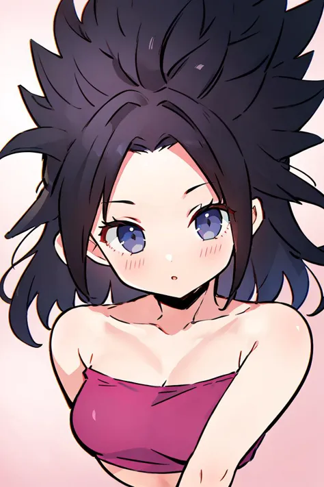 anime girl with black hair and blue eyes in a pink dress