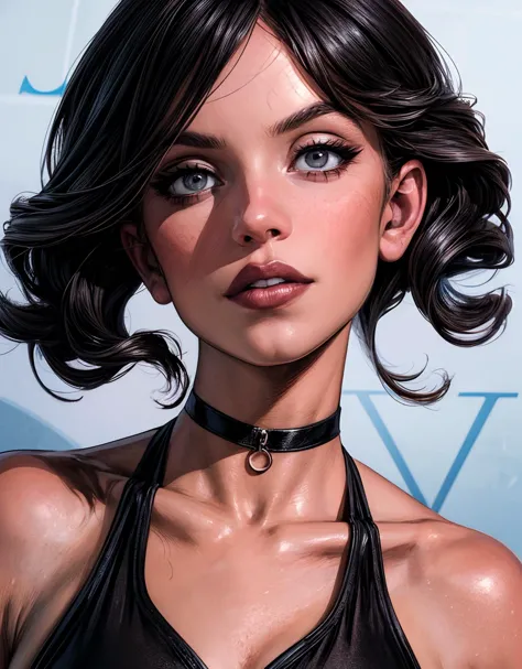 (best quality, masterpiece, super-detailed face and eyes, highres, 4K, 8K,:1.2)
(ultra-detailed graphic novel illustration style:1.2), award-winning top-rated digital art,
<lora:detail tweaker 90 CA 15:1.2>, <lora:Sydney Sweeney:0.9>, (multiple views:1.2),
young woman, black lips, grey eyes, very short black hair, choker,
posing, hi-tech sexy swimsuit,