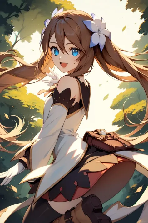 a woman with long hair and blue eyes is standing in the woods