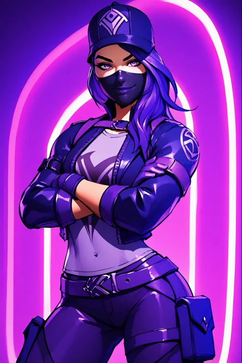 score_9, score_8_up, score_7_up, masterpiece, high quality
 <lora:RubyRemedyToxinPonyLora:0.7>purprem, long hair, purple hair, hat, mouth mask, jacket, shirt, armlet, gloves, belt, pants, thigh holster, portrait, in a dark club, neon lights, smirk, purple theme, crossed arms
 <lora:Michael TurnerStylePonyLyco:1> mtms