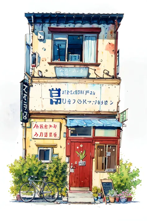 一隅/马克笔一户建/Architectural marker painting LORA