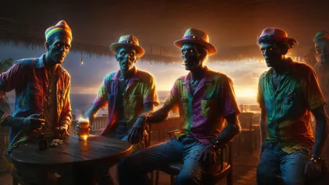 ultra realistic 8k cg, masterpiece, professional artwork, dramatic lighting,  painting of two (Zombies) wearing rainbow colored ...
