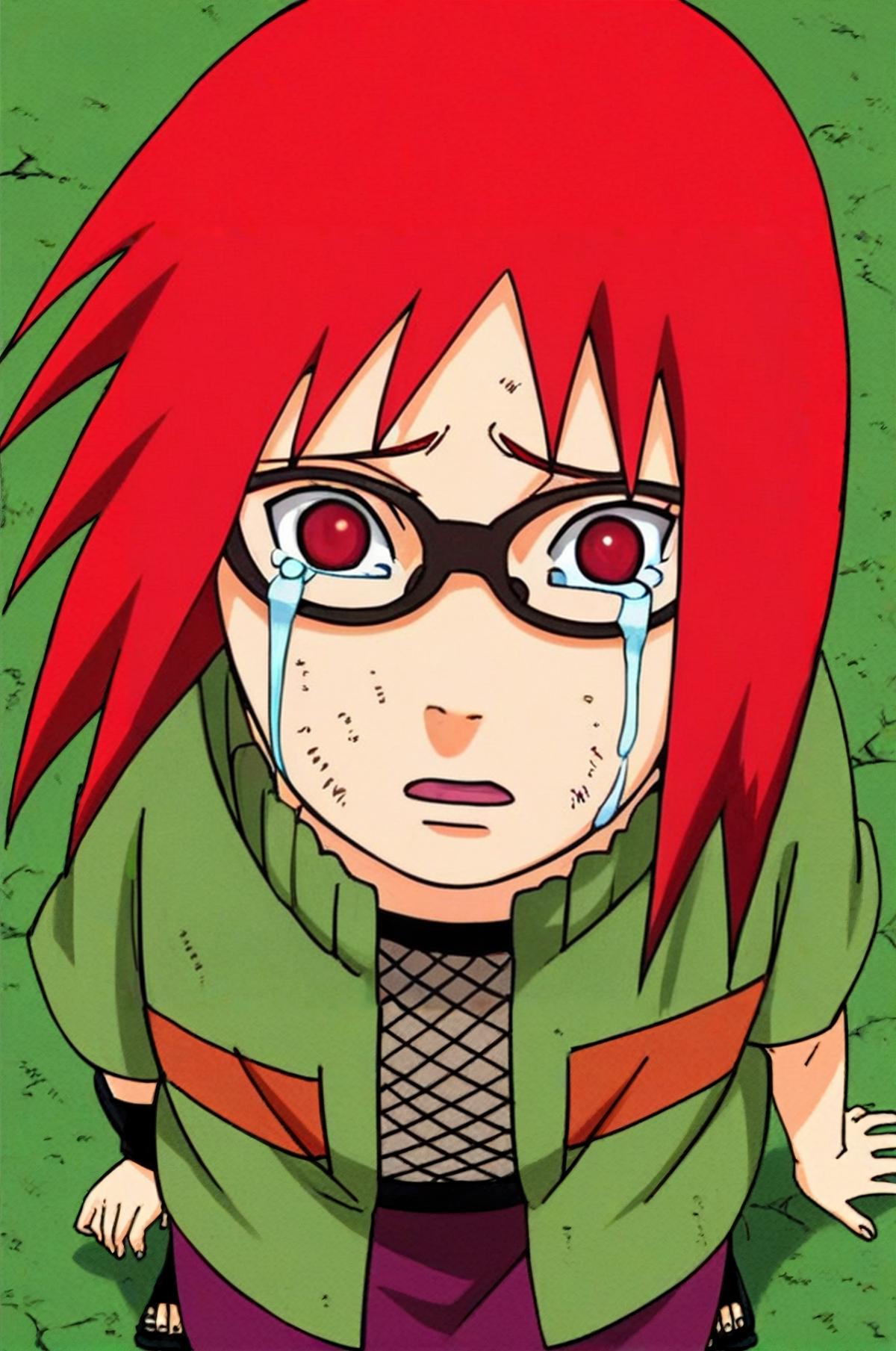 A cartoon image of a woman with red hair and glasses crying - SeaArt AI