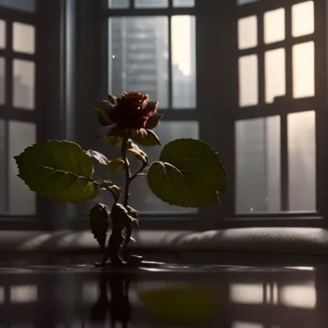 there is a rose that is sitting in a vase on a table