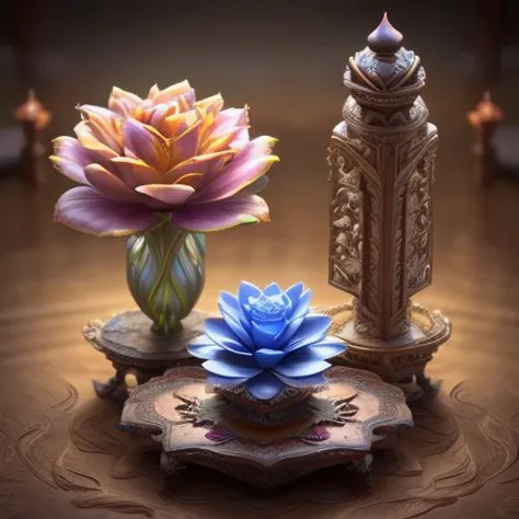 there are two vases with flowers on a table with candles