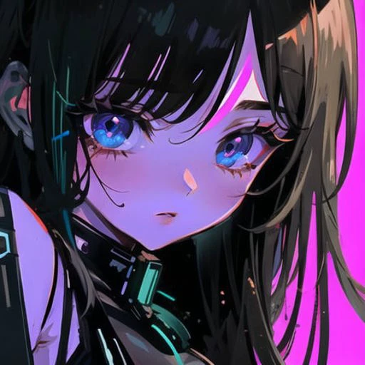 1girl, extremely+beautiful+detailed_face, extremely+beautiful+detailed_eyes, upper body, close-up, cyberpunk background, sketch, flat color,