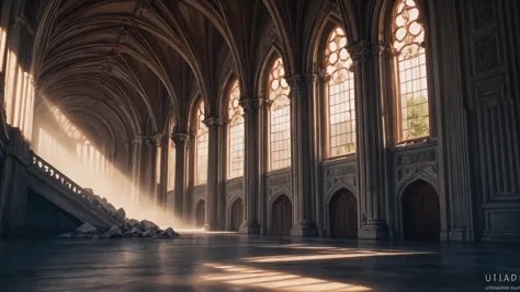 sunlight shining through the windows of a large cathedral