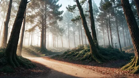 arafed view of a dirt road in a forest with trees