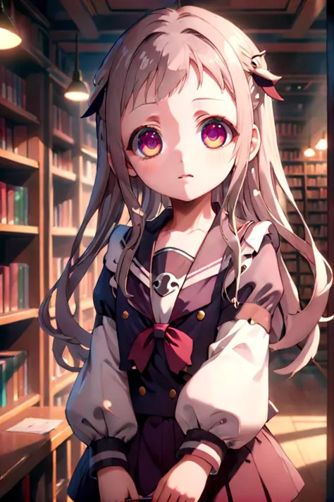 <lora:nene-000010:0.7>
1girl named yashiro_nene, standing alone in a library, she has multicolored eyes
she is wearing a school uniform with puffy sleeves and a sailor collar,
hair ornament, 
The soft lighting and detailed surroundings create an immersive environment where imagination runs wild hyper-detailed,
hyper-detailed face, high quality visuals, dim Lighting, sharply focused, octane render, 8k UHD