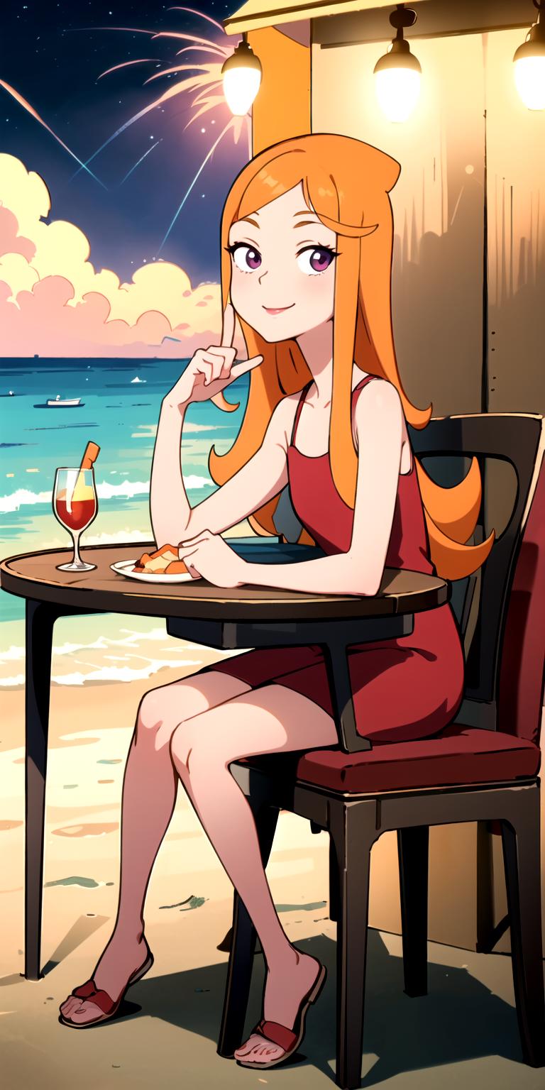 Anime girl sitting at a table with a glass of wine - SeaArt AI