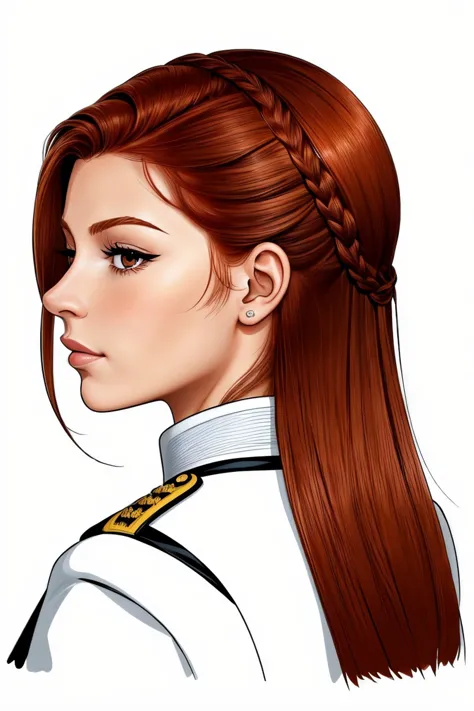 a drawing of a woman with long red hair and a braid