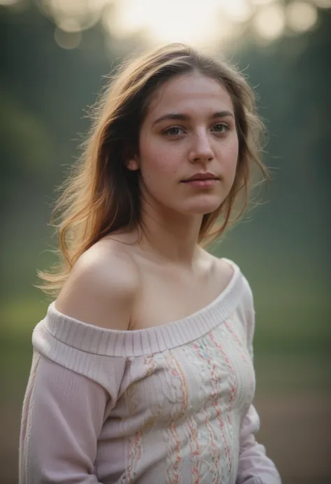 a close up of a woman with a sweater on posing for a picture