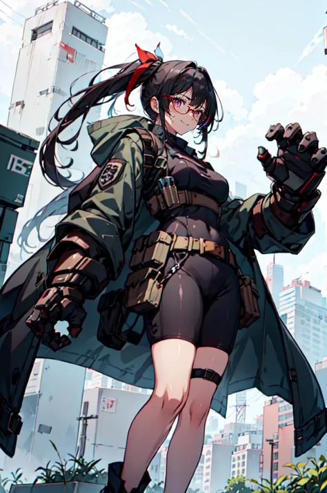 anime girl with gun in hand in city setting