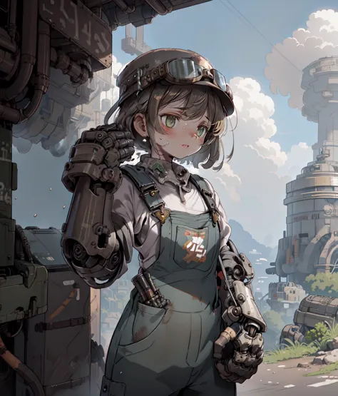 masterpiece,best quality,(dieselpunk,machinery:1.2),
solo,1girl,cute,overalls,goggles on headwear,oversized mechanical gauntlets,sweat,
<lyco:mecha_gauntlets_v10b:0.6>,<lora:fineline-v1:1.0>