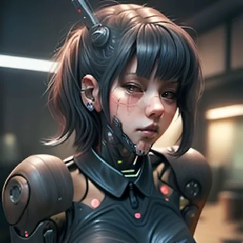 a close up of a woman in a futuristic outfit with a gun