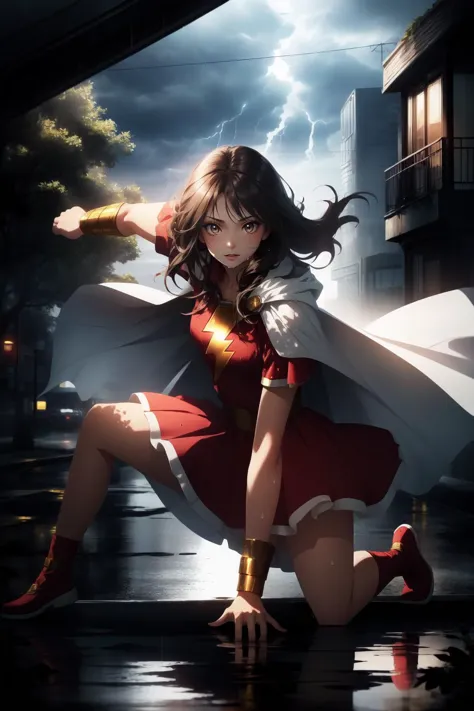 (masterpiece, best quality),  intricate details,
1girl,    <lora:marymarvel-nvwls-v1:0.8> mary marvel, white cape, red dress, re...