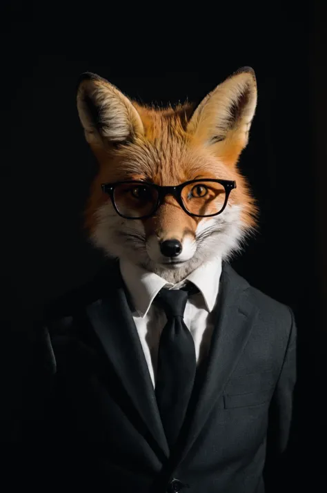 arafed fox wearing glasses and a suit with a tie