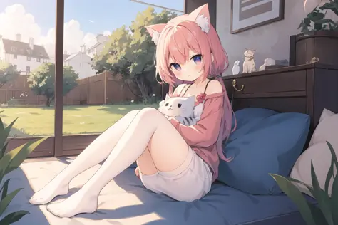 best quality,(kawaii:1.1),(cute),(high resolution:1.2),incredibly absurdres:1.3,incredibly fine illustration,cute girl,cat