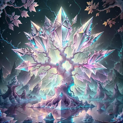 (crystal leaves),   <lora:CrystallineAI-000009:1.1> (Tree with leaves made from crystallineai):1.3,   <lora:RootsBranchesAIv5:0.2> rootsbranchesai, white gnarled branches, light roots swirling shaped like lightning:0.5, rendered in UE5, gnarled dead white:1.3 tree branches, barren white tree with roots,   <lora:RetrowaveTech-20:0.3>, <lora:retrowave_0.12:0.3> RetrowaveTech tree with crystals, retrowave, Masterpiece, best quality, 8K, high res, ultra-detailed, (ambient occlusion:1.4, global illumination:1.2), (Subsurface scattering), (beautifully color-graded) cinematic , ue5,  <lora:kVoidEnergy-000001:0.4> v0id3nergy