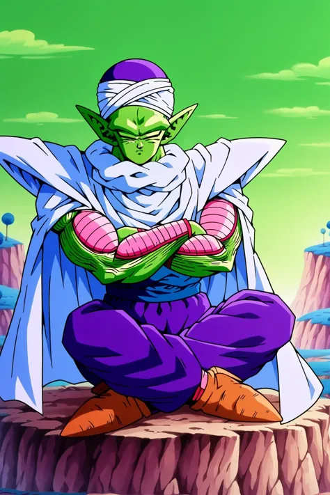 score_9, score_8_up, score_7_up, score_6_up,source_anime, BREAK namek, on top of a cliff,blue grass, green sky,tree, piccolo,1bo...